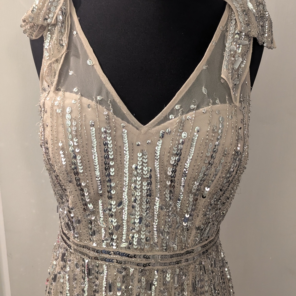 Aidan Mattox Silver Sequin Black Tie Dress